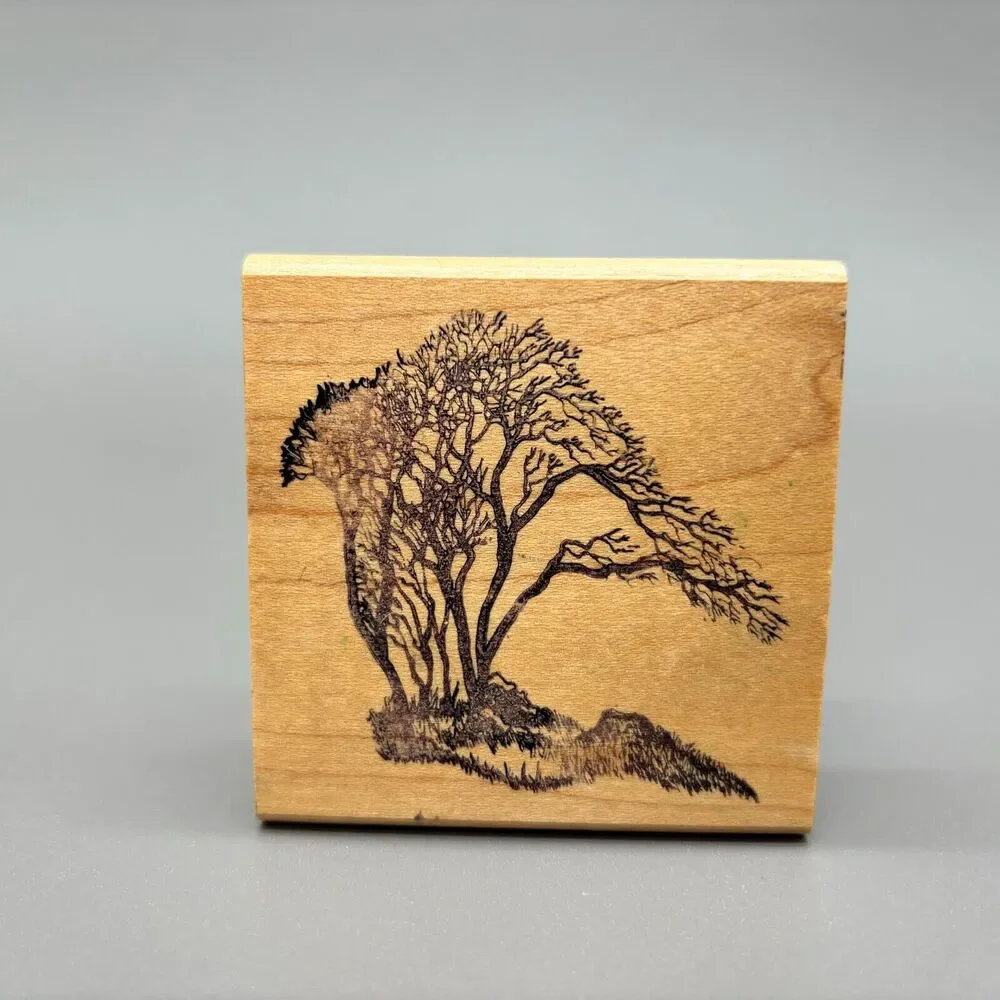 Wildlife Enterprises Inc African / Acacia Tree on Hill Wood Mounted Rubber Stamp